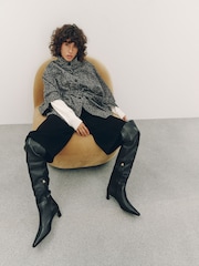 Μαύρο - Forever Comfort® Leather Chisel Over the Knee Boots - Εικόνα 3 από 12