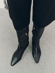 Μαύρο - Forever Comfort® Leather Chisel Over the Knee Boots - Εικόνα 4 από 12