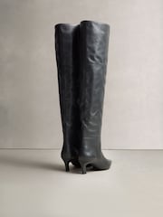 Μαύρο - Forever Comfort® Leather Chisel Over the Knee Boots - Εικόνα 7 από 12