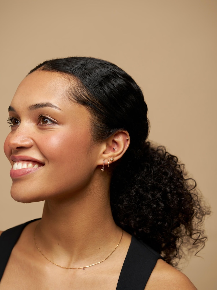 Orelia London Gold Tone Pavé & Starfish Micro Hoop Earrings - Image 2 of 3