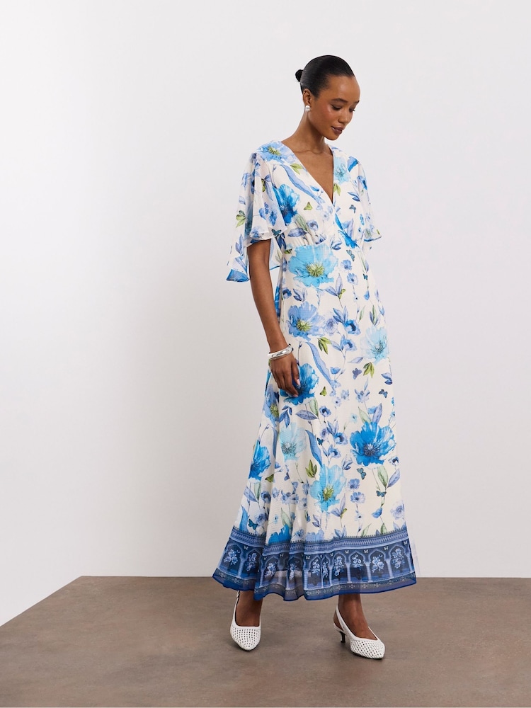 Joanna Hope White Ombre Floral Print Tea Dress With Cape Detailing - Image 1 of 4 Joanna Hope White Ombre Floral Print Tea Dress With Cape Detailing - Image 1 of 4