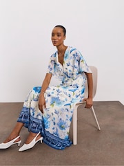 Joanna Hope White Ombre Floral Print Tea Dress With Cape Detailing - Image 3 of 4