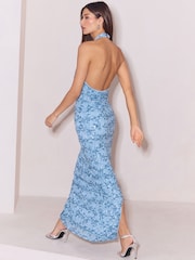 Lipsy Light Blue Sequin Cowl Neck Maxi Dress - Image 4 of 5