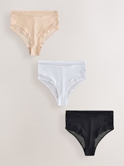 Preto/Branco/Nude Amêndoa - Pacote Knickers de cintura alta com acabamento em malha e perna alta 3 - Imagem 1 de 6