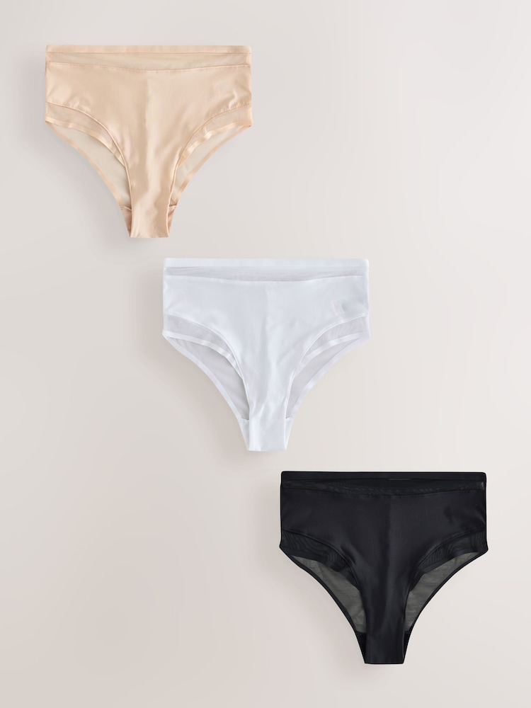 Preto/Branco/Nude Amêndoa - Pacote Knickers de cintura alta com acabamento em malha e perna alta 3 - Imagem 1 de 6