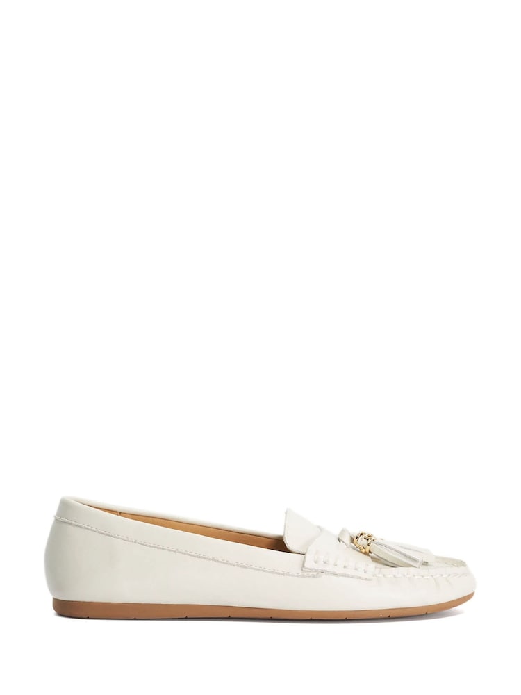 Dune London White Standard Fit Leather Tassle Detail Soft Loafers - Image 2 of 6 Dune London White Standard Fit Leather Tassle Detail Soft Loafers - Image 2 of 6