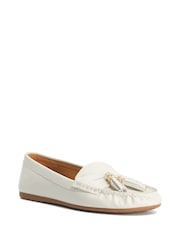 Dune London White Standard Fit Leather Tassle Detail Soft Loafers - Image 3 of 6