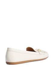 Dune London White Standard Fit Leather Tassle Detail Soft Loafers - Image 4 of 6
