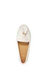 Dune London White Standard Fit Leather Tassle Detail Soft Loafers - Image 5 of 6