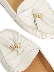 Dune London White Standard Fit Leather Tassle Detail Soft Loafers - Image 6 of 6