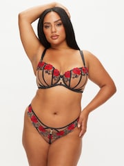 Ann Summers Black Caged Rose Floral Embroidery Non Pad DD+ Balcony Bra - Image 1 of 5