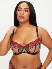Ann Summers Black Caged Rose Floral Embroidery Non Pad DD+ Balcony Bra - Image 3 of 5
