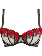 Ann Summers Black Caged Rose Floral Embroidery Non Pad DD+ Balcony Bra - Image 5 of 5