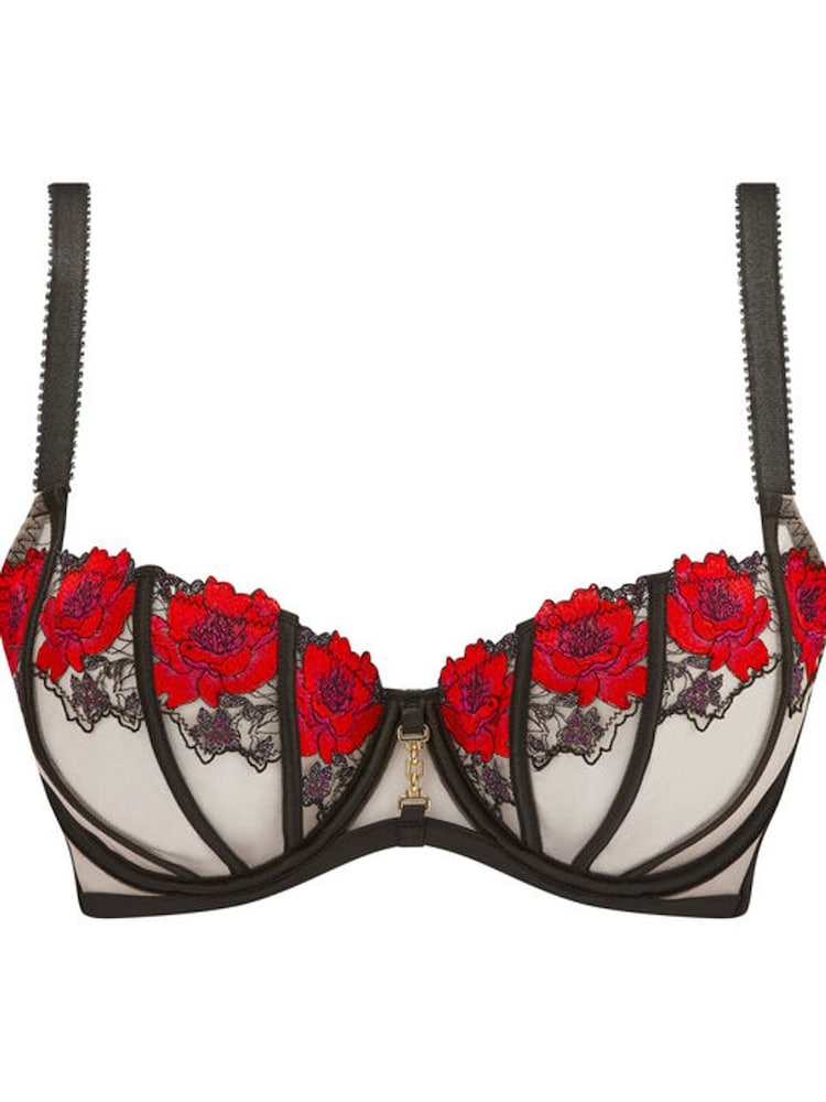 Ann Summers Black Caged Rose Floral Embroidery Non Pad DD+ Balcony Bra - Image 5 of 5