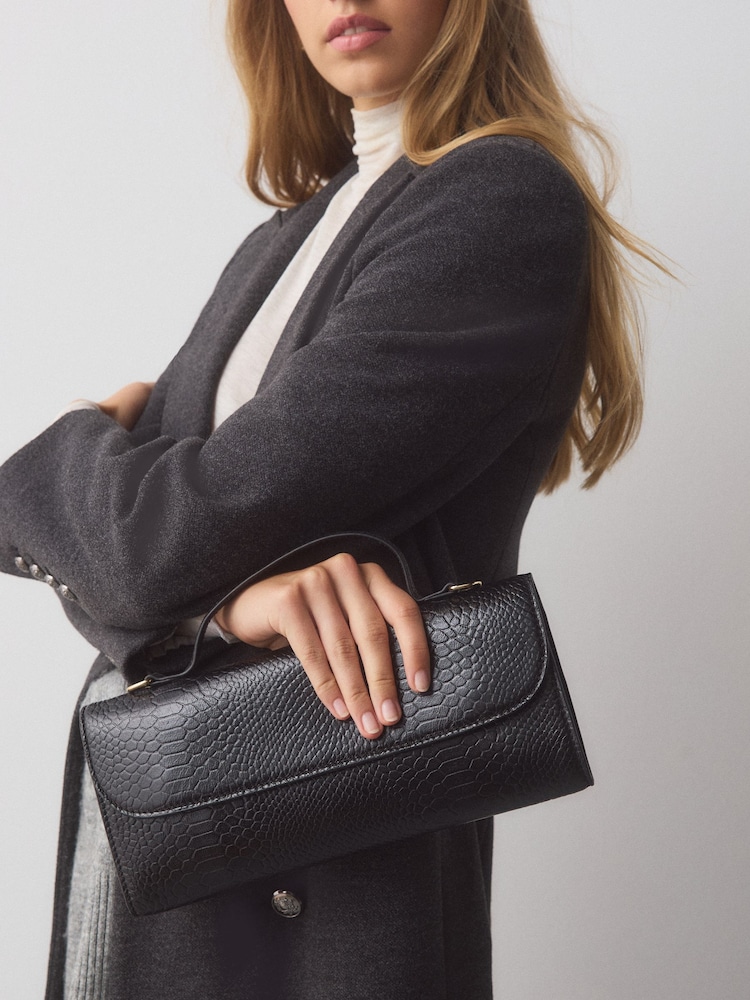 Black Leather Clutch Bag - Image 1 of 8 Black Leather Clutch Bag - Image 1 of 8