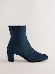 Navy Standard fit Forever Comfort® Faux Suede Round Toe Sock Ankle Boots - Image 9 of 13