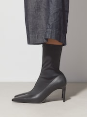 Black Forever Comfort® Point Court Leather Sock Boots - Image 1 of 9