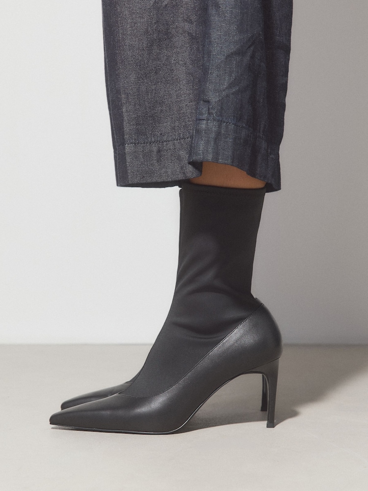 Black Forever Comfort® Point Court Leather Sock Boots - Image 1 of 9 Black Forever Comfort® Point Court Leather Sock Boots - Image 1 of 9