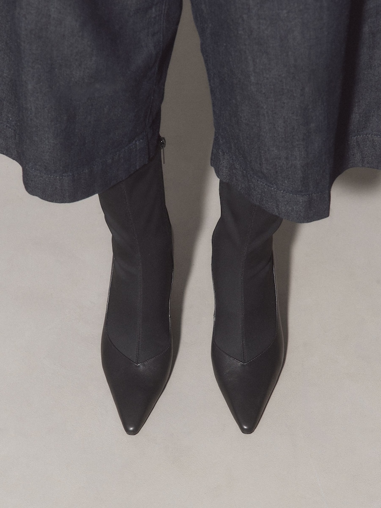 Black Forever Comfort® Point Court Leather Sock Boots - Image 2 of 9 Black Forever Comfort® Point Court Leather Sock Boots - Image 2 of 9