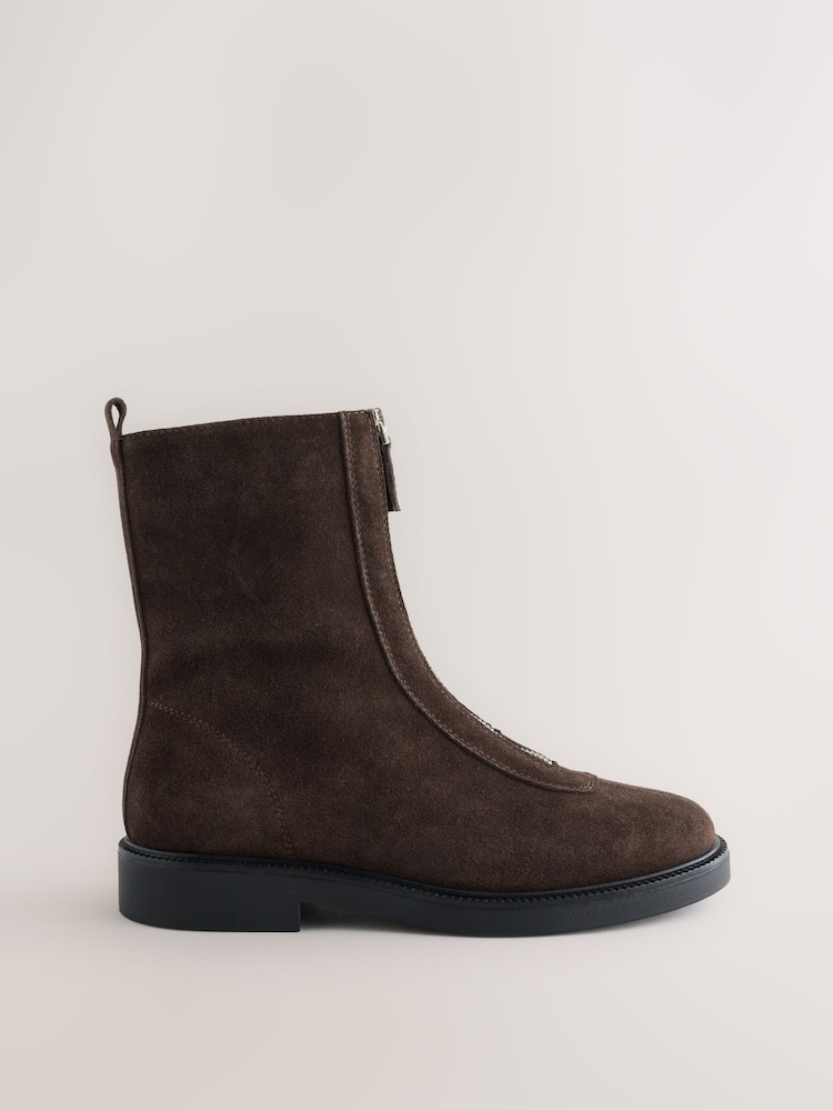 Шоколадты қоңыр - Forever Comfort® Front Zip Leather Boots - 5суретінің 1 суреті