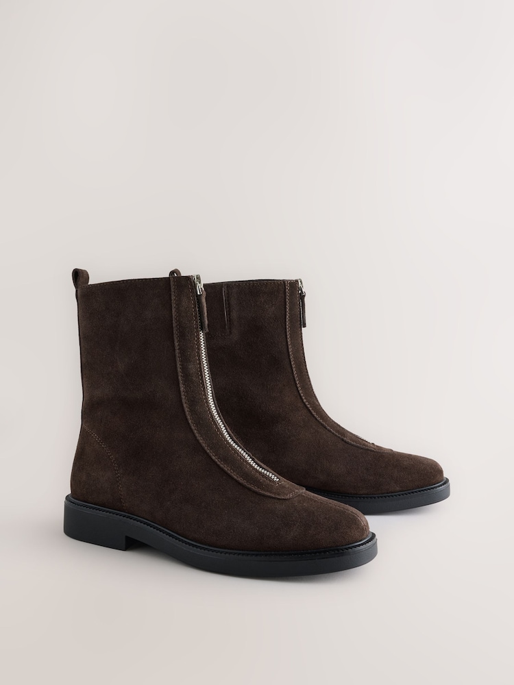 Шоколадты қоңыр - Forever Comfort® Front Zip Leather Boots - 5суретінің 2 суреті