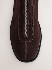 Chocolate Brown Standard fit Forever Comfort® Suede Front Zip Leather Boots - Image 7 of 9