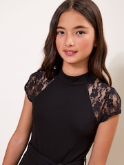 Lipsy Black Lace Cap Sleeve Jumpsuit (7-16yrs) - Image 2 of 5