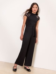 Lipsy Black Lace Cap Sleeve Jumpsuit (7-16yrs) - Image 3 of 5