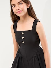 Lipsy Black Diamante Heart Button Skater Dress (7-15yrs) - Image 4 of 5