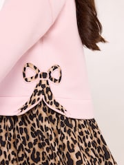 Lipsy Pink Leopard 2-in-1 Bow Detail Sweat Dress (5-14yrs) - Image 3 of 5