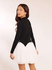 Lipsy Black/White 2-in-1 Tulle Jersey Rib Dress (5-14yrs) - Image 5 of 5