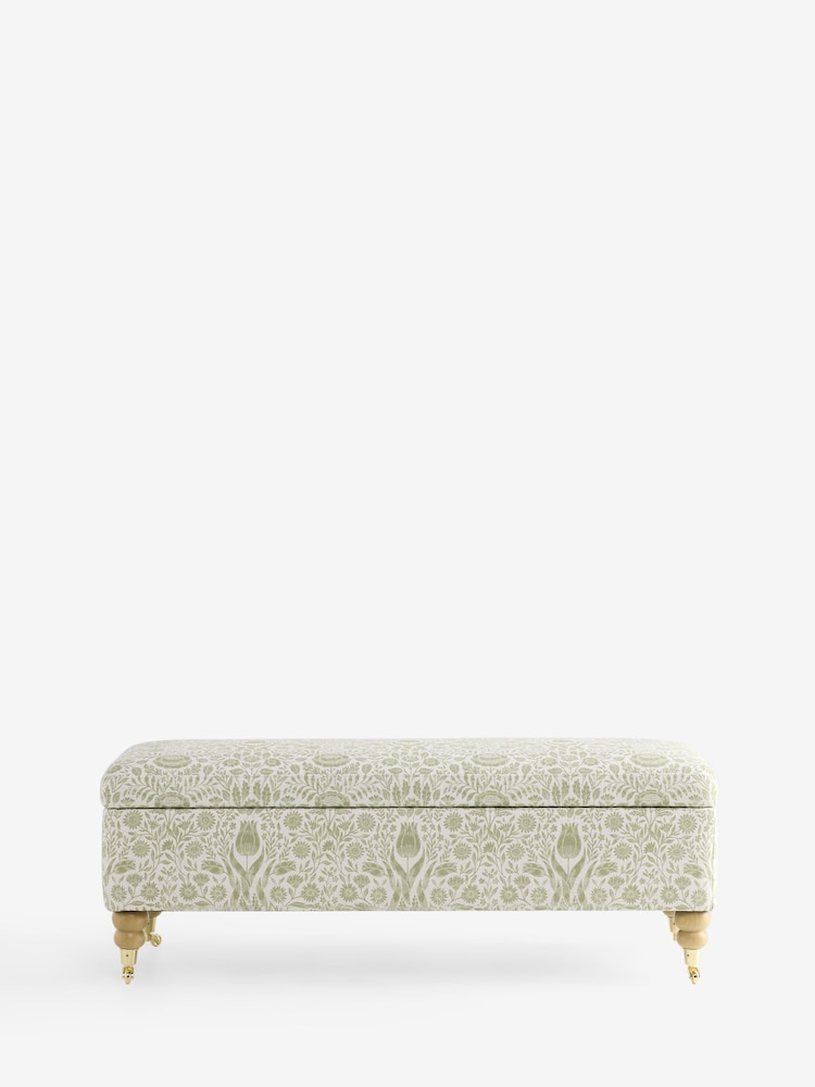 Laura Ashley Hedgerow Green Ashtead Damask Clipsham Storage Ottoman Bench - Image 1 of 4 Laura Ashley Hedgerow Green Ashtead Damask Clipsham Storage Ottoman Bench - Image 1 of 4