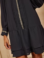Love & Roses Black Sequin Trim Drop Waist Mini Dress - Image 4 of 5