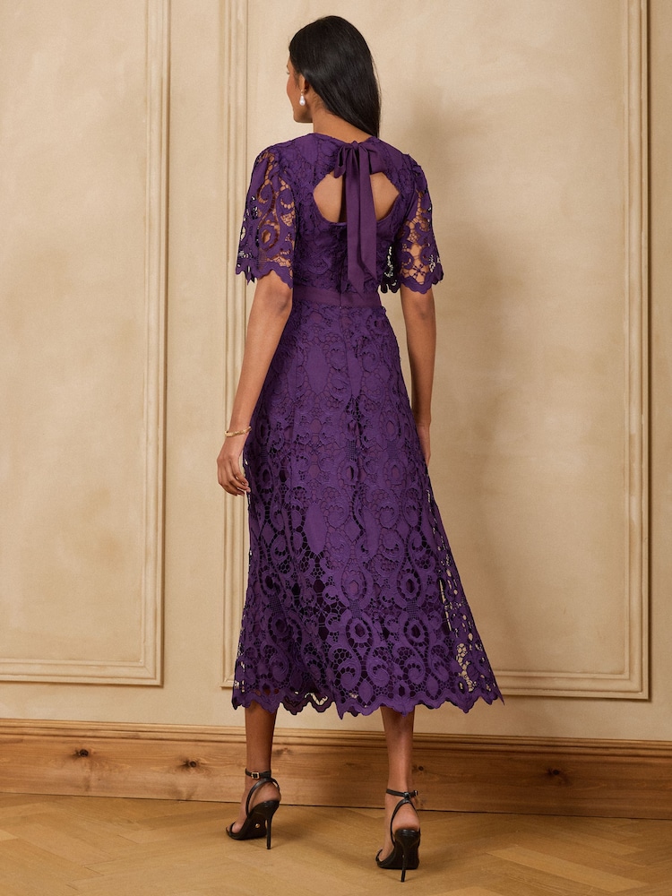 Violett - Love & Roses Midikleid mit Spitzen-Flügelärmeln - Bild 5 von 5 Violett - Love & Roses Midikleid mit Spitzen-Flügelärmeln - Bild 5 von 5