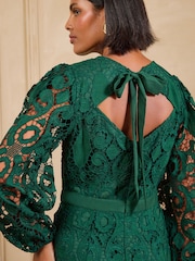Love & Roses Green Long Sleeve Lace Midi Dress - Image 2 of 6