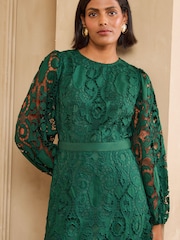 Love & Roses Green Long Sleeve Lace Midi Dress - Image 4 of 6