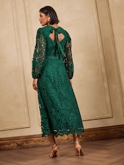 Love & Roses Green Long Sleeve Lace Midi Dress - Image 5 of 6