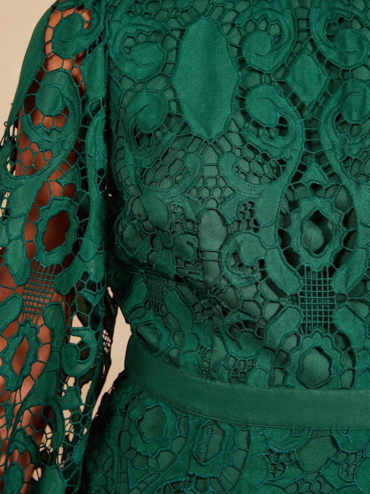 Love & Roses Green Long Sleeve Lace Midi Dress - Image 6 of 6 Love & Roses Green Long Sleeve Lace Midi Dress - Image 6 of 6