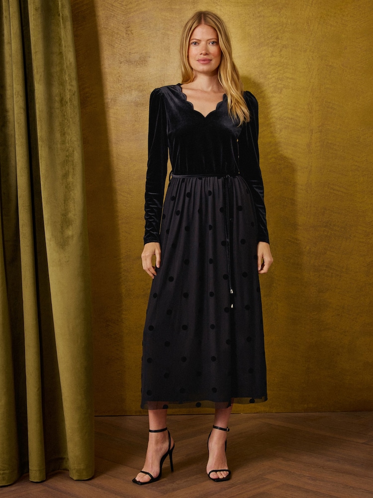 Love & Roses Velvet Mesh Hybrid Long Sleeve Midi Dress - Bilde 1 av 5 Love & Roses Velvet Mesh Hybrid Long Sleeve Midi Dress - Bilde 1 av 5