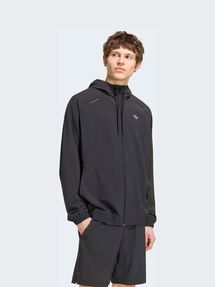 adidas Originals Black Tech Trefoil Essentials Hooded Full Zip Track Top - Image 1 of 6 adidas Originals Black Tech Trefoil Essentials Hooded Full Zip Track Top - Image 1 of 6