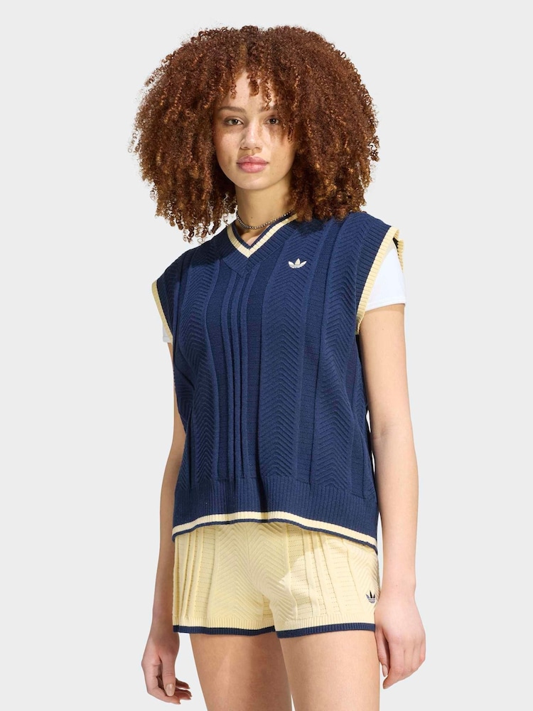 adidas originals Blue Cable Knit Vest - Image 1 of 5 adidas originals Blue Cable Knit Vest - Image 1 of 5