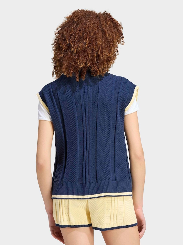 adidas originals Blue Cable Knit Vest - Image 2 of 5 adidas originals Blue Cable Knit Vest - Image 2 of 5