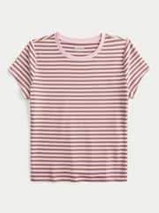 Camiseta de manga corta de cuello redondo con rayas rosas Hollister - Imagen 3 de 3