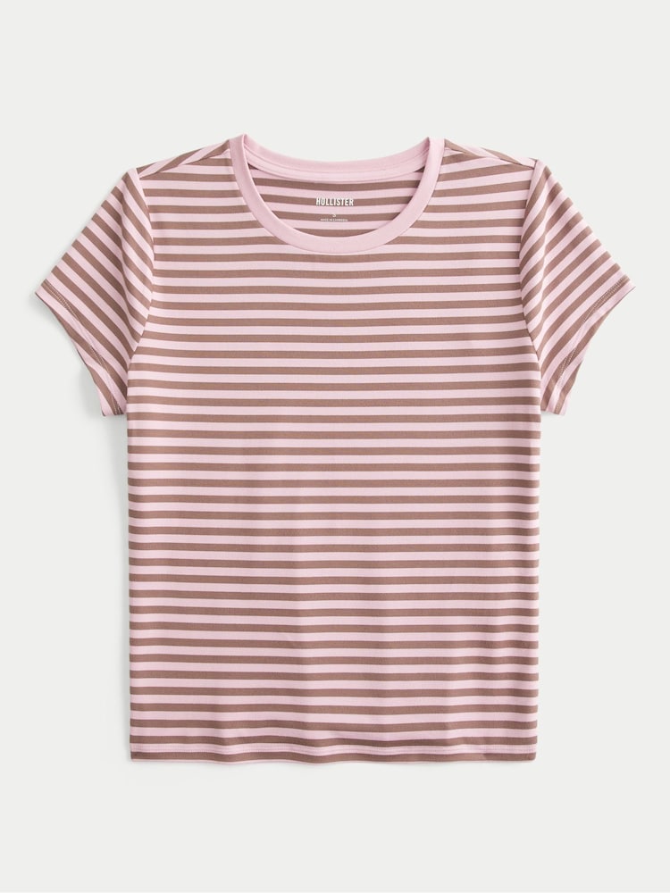 Camiseta de manga corta de cuello redondo con rayas rosas Hollister - Imagen 3 de 3