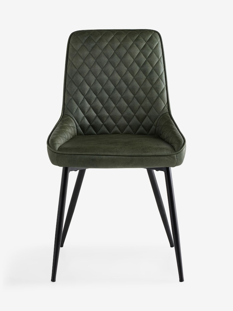 Set of 2 Easton Faux Leather Easy Clean Dark Green Hamilton Non Arm Quilted Dining Chairs - Image 1 of 7 Set of 2 Easton Faux Leather Easy Clean Dark Green Hamilton Non Arm Quilted Dining Chairs - Image 1 of 7