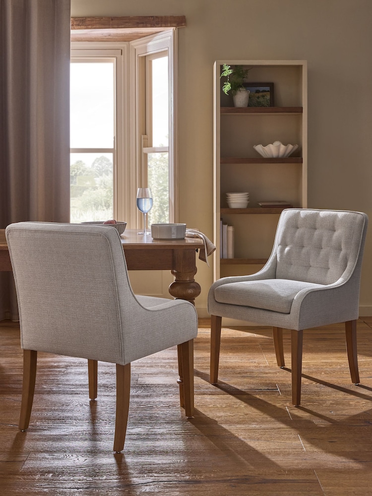 Set of 2 Rose Dining Chairs Tweedy Plain Light Non Arm Natural Mid Wood Leg - Image 1 of 8 Set of 2 Rose Dining Chairs Tweedy Plain Light Non Arm Natural Mid Wood Leg - Image 1 of 8