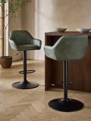 Easton Faux Leather Dark Green Hamilton Adjustable Height Quilted Kitchen Bar Stool - Image 1 of 9