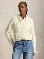 Polo Ralph Lauren Cream Rounded Nkit  Hem Cropped Cardigan - Image 1 of 4