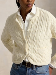 Polo Ralph Lauren Cream Rounded Nkit  Hem Cropped Cardigan - Image 2 of 4