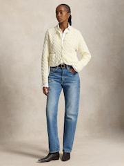 Polo Ralph Lauren Cream Rounded Nkit  Hem Cropped Cardigan - Image 3 of 4